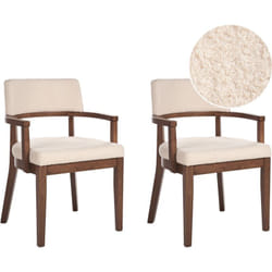 Lot de 2 Chaises de Salle à Manger en Bouclé Assise Tapissée Bois Foncé et Beige Dalbo
