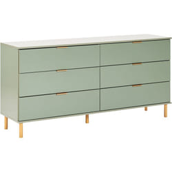 Beliani - Commode avec 6 Tiroirs en Bois d'Ingénierie Poignées Dorées Pieds en Bois Massif Meubles de Salon Verte Walpole