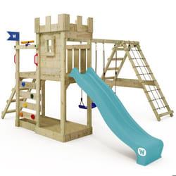 WICKEY Aire de jeux avec balançoire et structure descalade GateFlyer bleu pastel