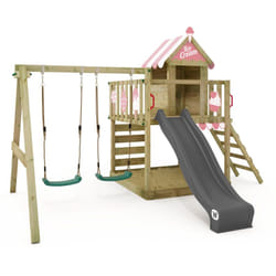 Wickey - Aire de jeux Portique bois Smart Candy avec balançoire et toboggan Cabane enfant exterieur avec bac à sable, échelle d'escalade &
