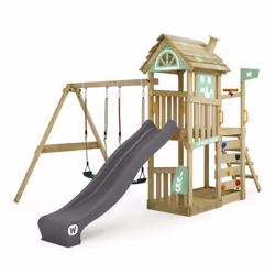 WICKEY Aire de jeux Portique bois FarmFlyer avec balançoire et toboggan