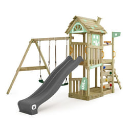 WICKEY Aire de jeux Portique bois FarmFlyer avec balançoire et toboggan