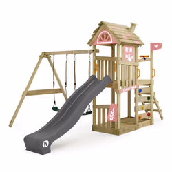 WICKEY Aire de jeux Portique bois FarmFlyer avec balançoire et toboggan