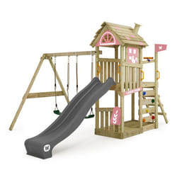WICKEY Aire de jeux Portique bois FarmFlyer avec balançoire et toboggan