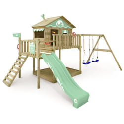 Wickey - Aire de jeux Portique bois Smart Coast avec balançoire et toboggan Maison enfant sur pilotis avec bac à sable, échelle d'escalade &