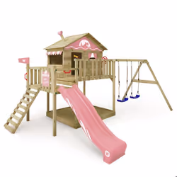 WICKEY Aire de jeux avec balançoire double Smart Coast rose pastel