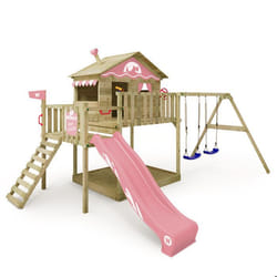 WICKEY Aire de jeux avec balançoire double Smart Coast rose pastel