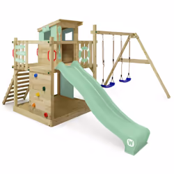 Aire de jeux en bois Wickey Smart Camp Les volets roulants de l´aire de jeux en bois Wickey Smart Camp sont relevés en un écl ...