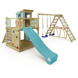Wickey - Aire de jeux Portique bois Smart Surf avec balançoire et toboggan Cabane enfant exterieur avec bac à sable, échelle d'escalade & accessoires