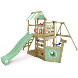 Wickey - Aire de jeux Portique bois SeaFlyer avec balançoire et toboggan Cabane enfant exterieur avec bac à sable, échelle d'escalade & accessoires