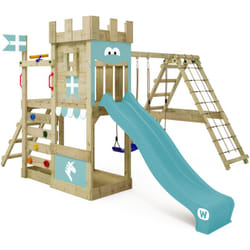 Wickey - Aire de jeux Portique bois DragonFlyer avec balançoire et toboggan Maison enfant exterieur avec bac à sable, échelle d'escalade &