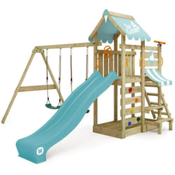 Wickey - Aire de jeux Portique bois VanillaFlyer avec balançoire et toboggan Maison enfant exterieur avec bac à sable, échelle d'escalade &