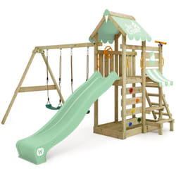 Wickey - Aire de jeux Portique bois VanillaFlyer avec balançoire et toboggan Maison enfant exterieur avec bac à sable, échelle d'escalade &