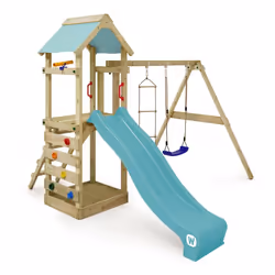 WICKEY Aire de jeux Portique bois FreeFlyer avec balançoire et toboggan