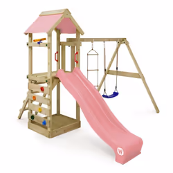 WICKEY Aire de jeux Portique bois FreeFlyer avec balançoire et toboggan