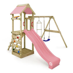 WICKEY Aire de jeux Portique bois FreeFlyer avec balançoire et toboggan