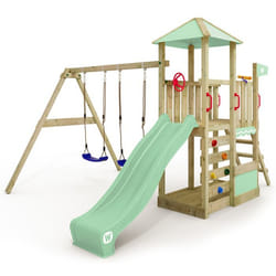 WICKEY Aire de jeux Portique bois SmartSavana avec balançoire et toboggan