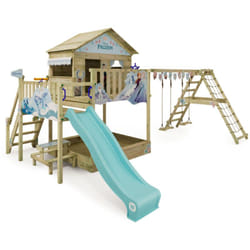 Wickey - Aire de jeux Disney Quest avec balançoire & toboggan, maison sur pilotis avec bac à sable, échelle d'escalade & accessoires de jeu - La