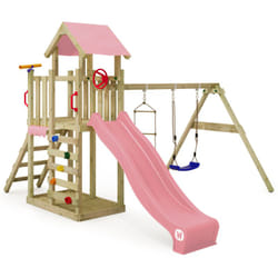 Wickey - tour de jeux en bois MultiFlyer Light, balançoire et toboggan, tour d'escalade extérieur pour enfants avec bac à sable, échelle et