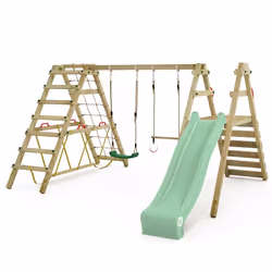 WICKEY Balançoire double avec toboggan et annexe à escalader Smart Shake - Vert Pastel