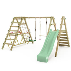 WICKEY Balançoire double avec toboggan et annexe à escalader Smart Shake - Vert Pastel