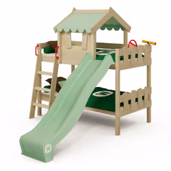 WICKEY Lit superposé avec toboggan CrAzY Fancy lit maison entfant vert pastel