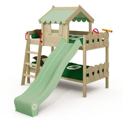 WICKEY Lit superposé avec toboggan CrAzY Fancy lit maison entfant vert pastel