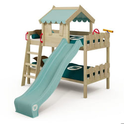 WICKEY Lit superposé avec toboggan CrAzY Fancy lit maison entfant bleu pastel