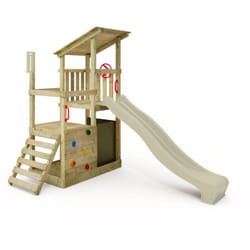 Fatmoose - Tour de jeux Portique d'escalade FruityForest avec toboggan, tour d'escalade avec bac à sable, Échelle & accessoires de jeu – vert sauge