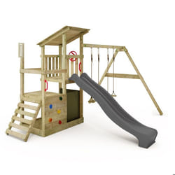 Aire de jeux en bois FruityForest avec balançoire et toboggan anthracite