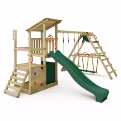 Aire de jeux en bois FruityForest Fun XXL avec SurfSwing et toboggan vert