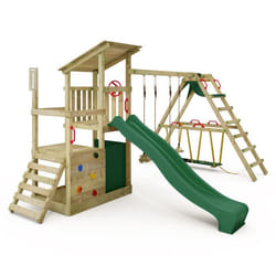Aire de jeux en bois FruityForest Fun XXL avec SurfSwing et toboggan vert