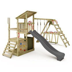 Aire de jeux en bois FruityForest Fun XXL avec SurfSwing et toboggan anthracite