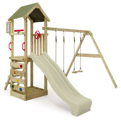 Fatmoose - Tour de jeux Portique d'escalade KiwiKey avec balançoire et toboggan, tour d'escalade avec bac à sable, Échelle & accessoires de jeu –