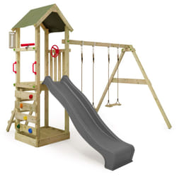 Fatmoose - Tour de jeux Portique d'escalade KiwiKey avec balançoire et toboggan, tour d'escalade avec bac à sable, Échelle & accessoires de jeu –