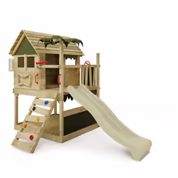 FATMOOSE Aire de jeux Portique bois TikaTaka avec toboggan vert sauge Cabane enfant extérieure avec bac à sable