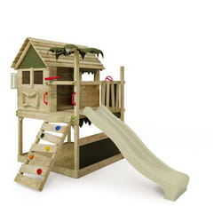 FATMOOSE Aire de jeux Portique bois TikaTaka avec toboggan vert sauge Cabane enfant extérieure avec bac à sable
