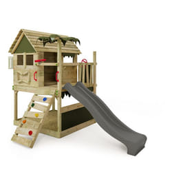 FATMOOSE Aire de jeux Portique bois TikaTaka avec toboggan anthracite Cabane enfant extérieure avec bac à sable