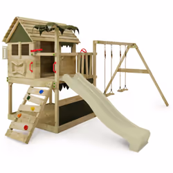 Le plus important Cabane FATMOOSE avec toboggan, bac à sable, balançoire, échelle d'escalade et module d'extension avec poste ...