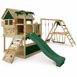 Le plus important Cabane FATMOOSE avec toboggan, bac à sable, balançoire, échelle d’escalade, module d’extension avec poste d ...