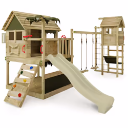 Le plus important Cabane FATMOOSE avec toboggan, bac à sable, balançoire, échelle d’escalade et module d’extension avec poste ...