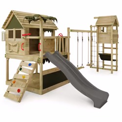 Le plus important Cabane FATMOOSE avec toboggan, bac à sable, balançoire, échelle d’escalade et module d’extension avec poste ...