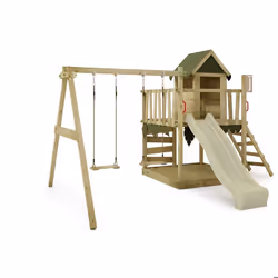 Aire de jeux en bois FATMOOSE JazzyJungle avec balançoire et toboggan vert sauge