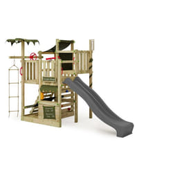 FATMOOSE Aire de jeux Portique bois CrazyCoconut avec toboggan anthracite Échafaudage grimpant avec bac à sable