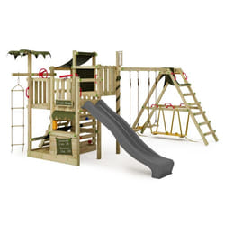 FATMOOSE Aire de jeux Portique bois CrazyCoconut avec balançoire SurfSwing et toboggan anthracite Échafaudage grimpant