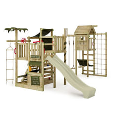FATMOOSE Aire de jeux Portique bois CrazyCoconut avec balançoire et TowerSwing et toboggan vert sauge Échafaudage grimpant