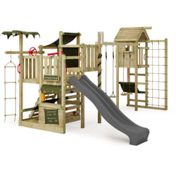 Fatmoose - Tour de jeux CrazyCoconut Club xxl avec extension de tour, Bac à sable et toboggan – anthracite
