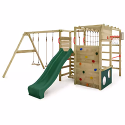 Le plus important AIRE DE JEUX POUR LE JARDIN : L'ActionArena Air se distingue par son mur d'escalade et son filet, une barre ...