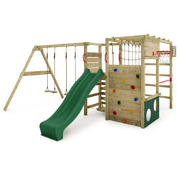 Portique d'escalade Tour de jeux ActionArena avec balançoire et toboggan, aire de jeux de jardin avec échelle et accessoires de jeu – vert - Fatmoose