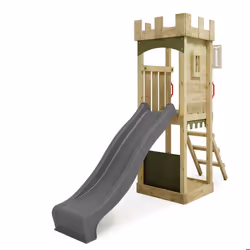 FATMOOSE Aire de jeux Portique bois TreasureTower avec toboggan anthracite Maison enfant extérieure avec bac à sable